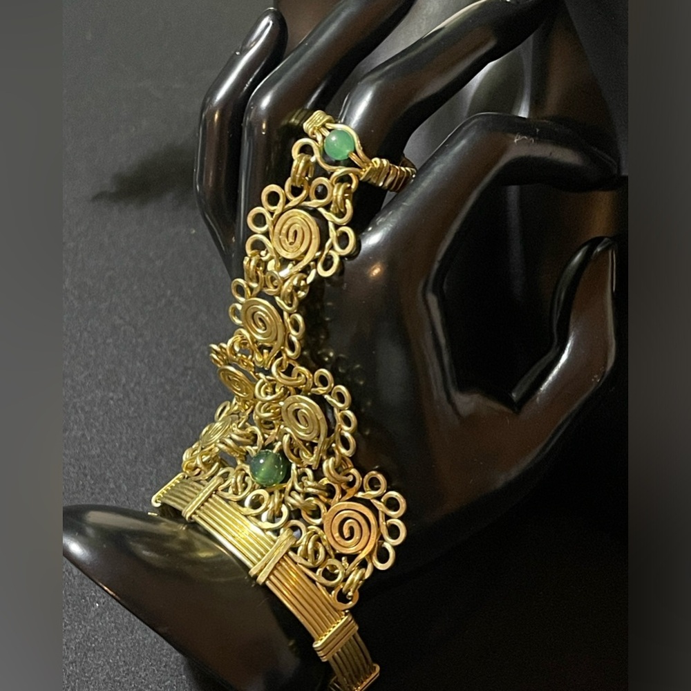 Eastern style Brass Bracelet with Nephritis - Hand made